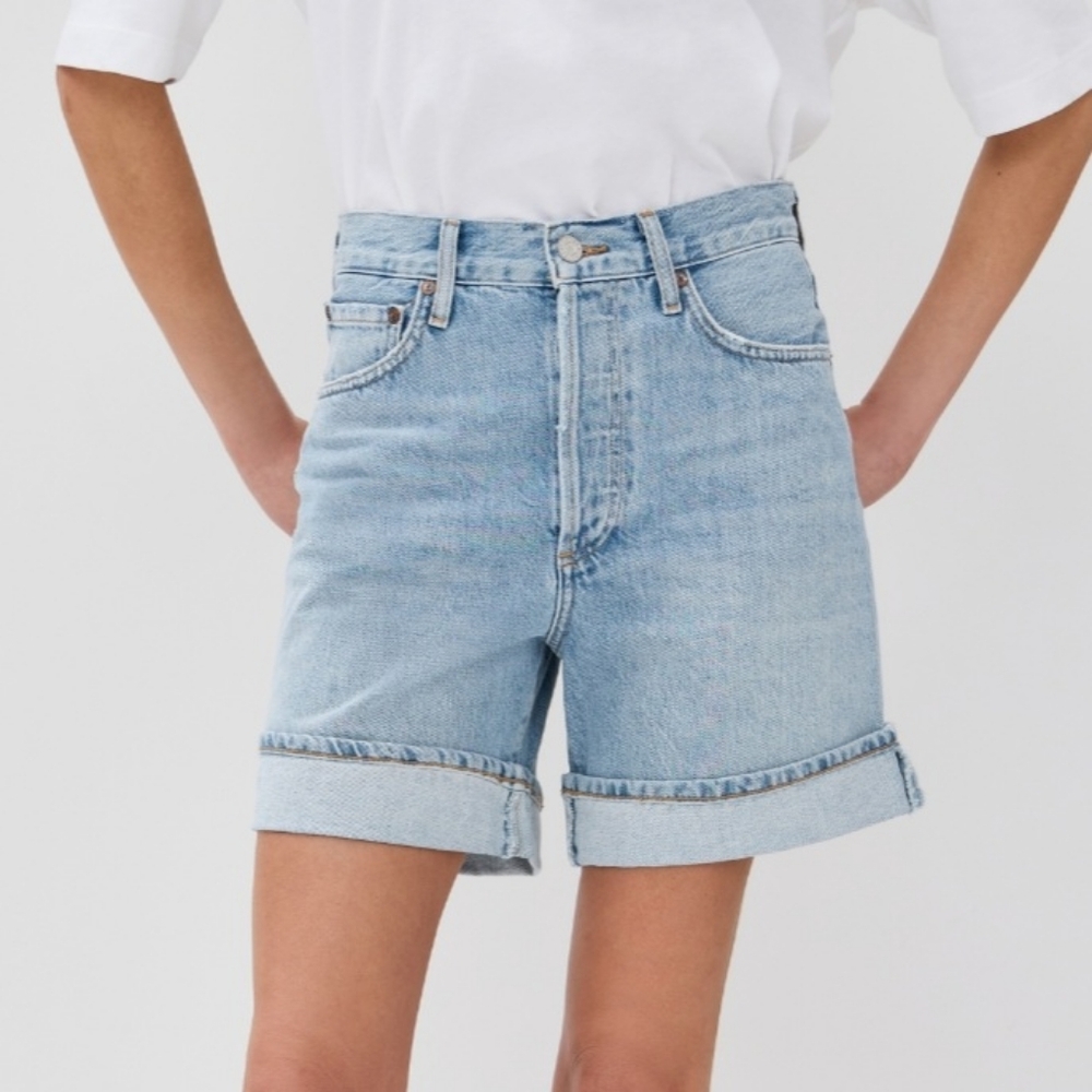 NWT AGOLDE Dame Denim Shorts High Rise Baggy Cuffed Size 25 NEW